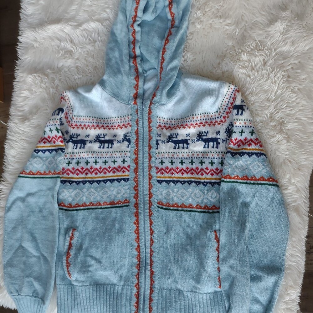 vintage winter blue moose zip up sweater LW -NO TAGS